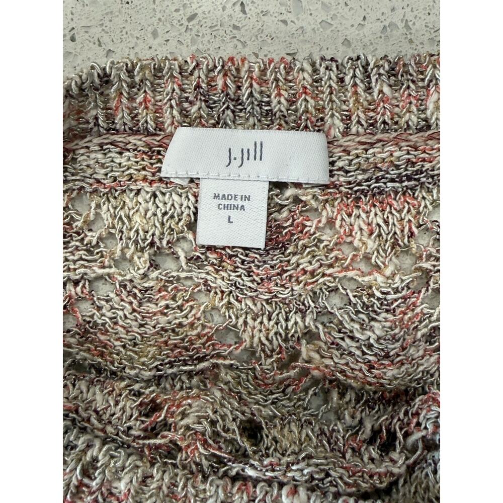 J Jill L Open Knit Crochet Sweater Pebbled Multi Speckled Diamond Pattern - Picture 7 of 9